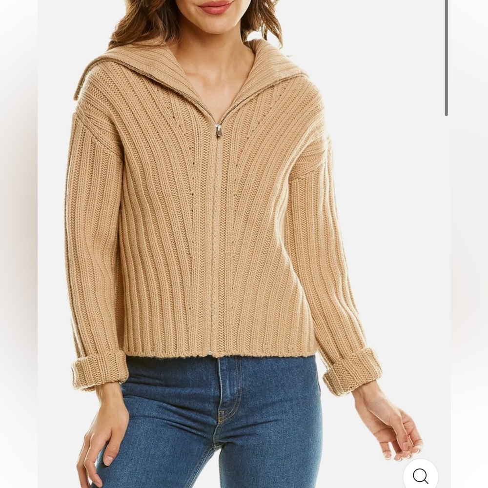 VINCE Rib Transfer Zip-Up Cashmere & Wool-Blend Sweater